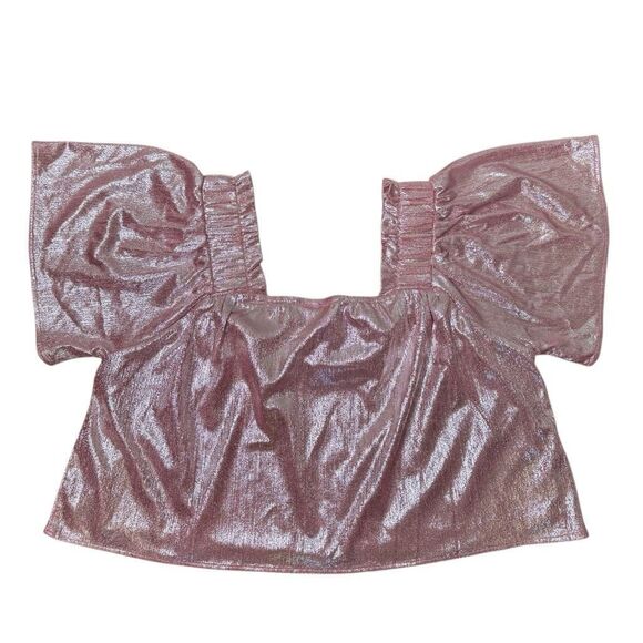Queen of Sparkles Pink Silver Pebble Flutter‎ Top Women’s Size Small - Picture 2 of 5